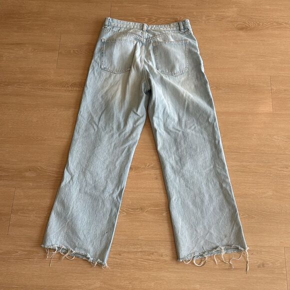 Zara light wash baggy wide leg jeans raw hem high waist size 8 - Picture 7 of 7